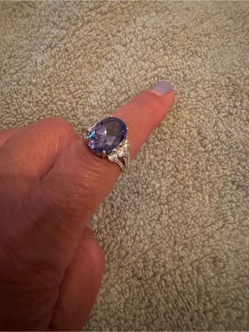 Sterling Silver qRing with Large Purple Gemstone